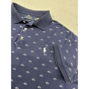 Polo Ralph Lauren Shirt Mens Large Navy Classic Fit RPL All Over Print Cotton